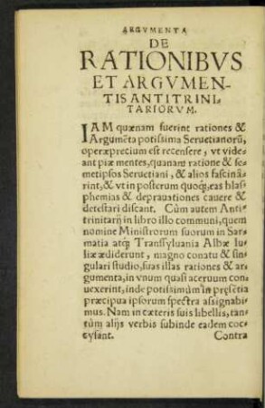 De Rationibus Et Argumentis Antitrinitariorum.