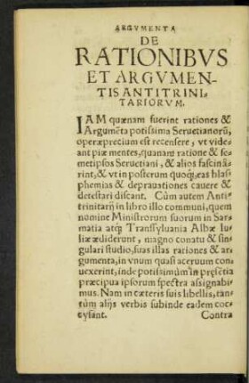 De Rationibus Et Argumentis Antitrinitariorum.