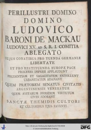 Perillustri Domino Domino Ludovico Baroni De Mackau ...