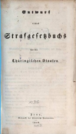 Entwurf eines Strafgesetzbuchs für die Thüringischen Staaten