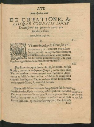 IIII. ... De Creatione, Aliisque Cognatis Locis Damasceni ex secundo libro orthodoxae fidei.
