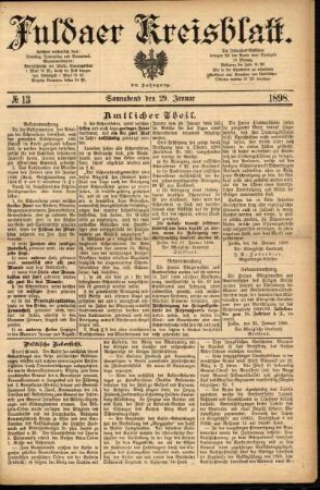 Erste Ausgabe vom Samstag, den 29. Januar 1898.