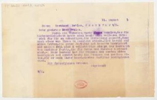 Brief an Bernhard Sekles : 11.08.1921