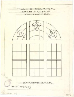 Pfann, Paul; München - Bogenhausen; Villa Jos. Selmayer - Erkerfenster im Wohnzimmer (Ansicht)