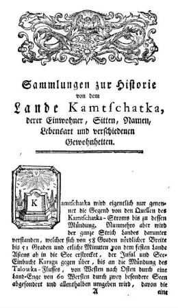 Sammlungen zur Historie von dem Lande Kamtschatka, derer Einwohner, Sitten, Namen, Lebensart und verschiedenen Gewohnheiten