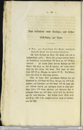 Nun besonders vom Spörgel, und dessen Bestellung zur Saat