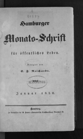 1850, Januar: Hamburger Monats-Schrift