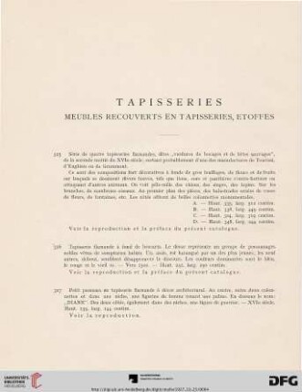 Tapisseries. Meubles recouverts en tapisseries, etoffes