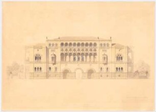 Fürstenwohnhaus für die Wittelsbacher, München: Vorentwurf, Aufriss Gartenansicht