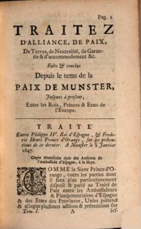 Nouveau Recueil De Traitez D'Alliance, De Treve, De Paix, De Garantie, Et De Commerce : Faits & conclus entre Les Rois, Princes, Et Etats Souverains de l'Europe, Depuis la paix de Munster jusques à l'année M.DCC.IX. ..., 1