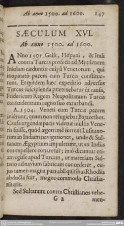 Saeculum XVI. Ab anno 1500. ad 1600