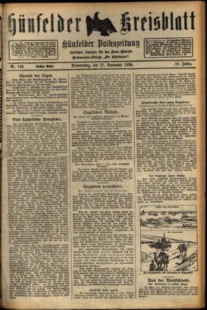 Erste Ausgabe vom Donnerstag, den 27. November 1924.