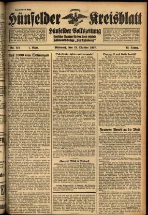 Erste Ausgabe vom Mittwoch, den 13. Oktober 1937.