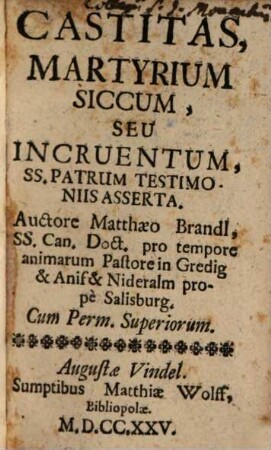 Castitas, Martyrium Siccum, Seu Incruentum, Ss. Patrum Testimoniis Asserta