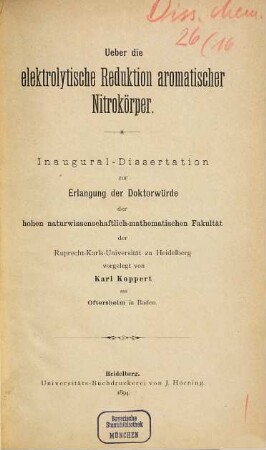 Ueber die elektrolytische Reduktion aromatischer Nitrokörper