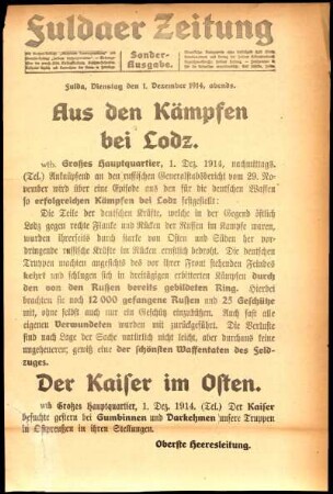 Zweite Ausgabe vom Dienstag, den 01. Dezember 1914.