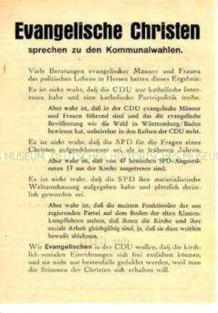 Propagandaflugblatt der CDU zu den Kommunalwahlen in Hessen 1946