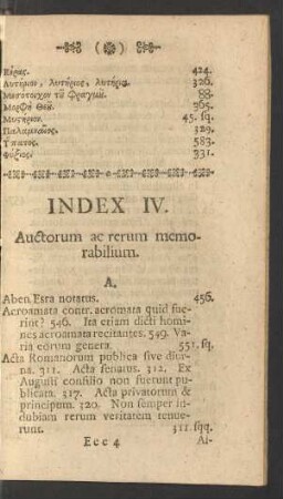 Index IV. Auctorum ac rerum memorabilium.