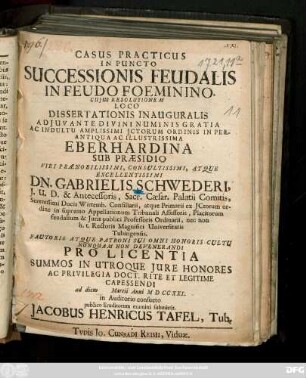 Casus Practicus In Puncto Successionis Feudalis In Feudo Foeminino