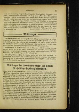 Mitteilungen der süddeutschen Gruppe des Vereins für christliche Erziehungswissenschaft