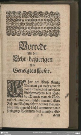 Vorrede An den Lehr-begierigen Und Geneigten Leser