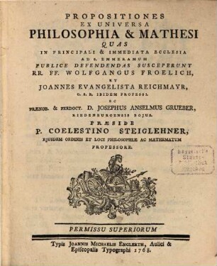 Propositiones ex universa philosophia & mathesi
