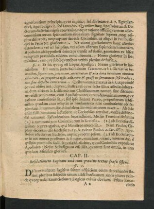 Cap. II. Resolutionem Logicam una cum genuino textus sensu sistens.