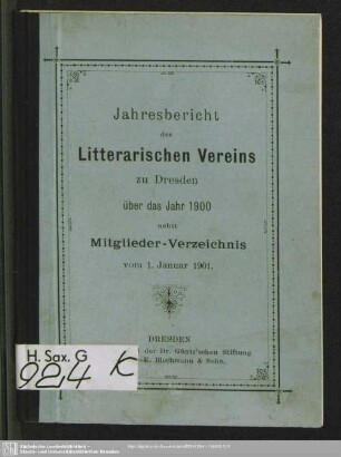 1900: Jahresbericht des Literarischen Vereins zu Dresden ... über die Jahre nebst Mitglieder-Verzeichnis