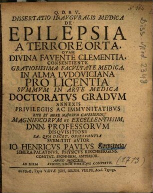 Dissertatio Inavgvralis Medica De Epilepsia A Terrore Orta