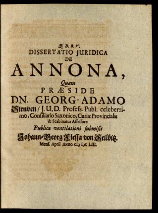 Dissertatio Iuridica De Annona, [...]