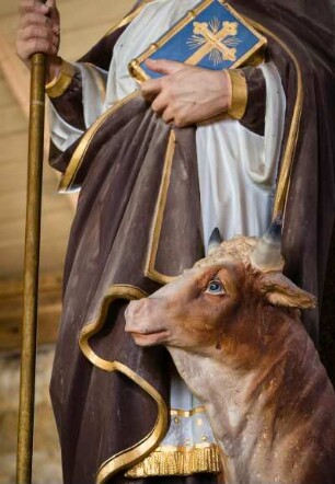 Frankreich. Bretagne. Finistere. Brasparts. Eglise Notre Dame de la Pitie. 16 Jahrhundert. Statue Saint Herbot. Detail