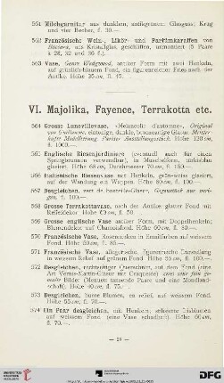 VI. Majolika, Fayence, Terrakotta etc. (Nr. 564-765)