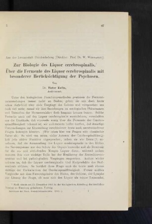 Zur Biologie des Liquor cerebrospinalis. Über die Fermente des Liquor cerebrospinalis mit besonderer Berücksichtigung der Psychosen.