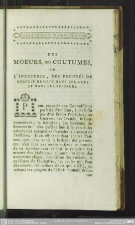 Des Moeurs, Des Coutumes, De L'Industrie, Des Progres De L'Esprit Humain Dans Les Arts Et Dans Les Sciences