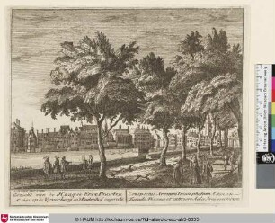 Gezicht van de Haagse Eere Poorten A° 1691, op de Vyverberg en 't Buitenhof opgerecht