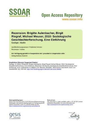 Rezension: Brigitte Aulenbacher, Birgit Riegraf, Michael Meuser, 2010: Soziologische Geschlechterforschung. Eine Einführung