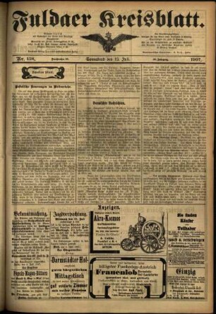 Zweite Ausgabe vom Samstag, den 13. Juli 1907.