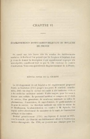 Chapitre VI. Établissements hospitaliers relevant du royaume de Prusse