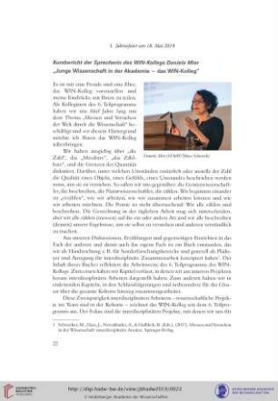 Kurzbericht der Sprecherin des WIN-Kollegs Daniela Mier: „JungeWissenschaft in der Akademie: das WIN-Kolleg“