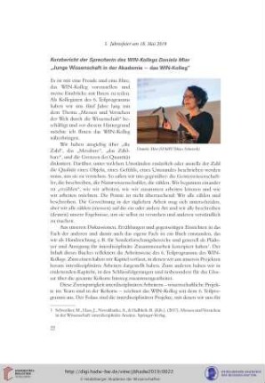 Kurzbericht der Sprecherin des WIN-Kollegs Daniela Mier: „JungeWissenschaft in der Akademie: das WIN-Kolleg“