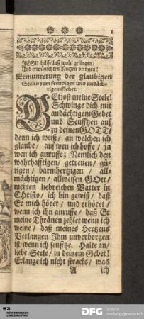 I. Theil. Fasst in sich allerhand Vorbereitungs-Andachten zum Gebet nebst Morgen und Abend-Gebeten.