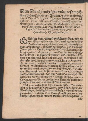 Dem Durchleuchtigen und grossmechtigen Johan Ludwig von Nogaret/ Herrn zu Fontainay in Brye ...