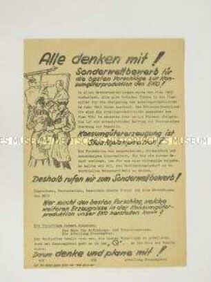 Hektografiertes Propagandaflugblatt aus dem Eisenhüttenkombinat Ost zur Konsumgüterproduktion