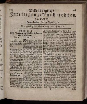 Sonnabends: den 15. April 1775.