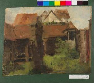 Ölskizze zu Haus mit Garten