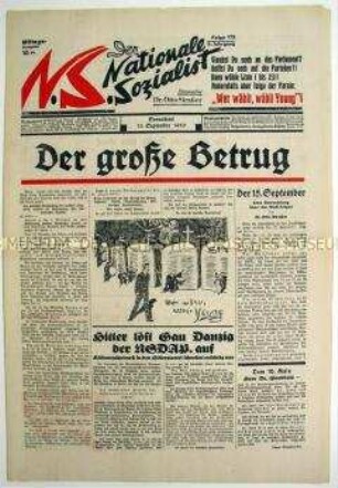 Nationalsozialistische Tageszeitung "Der nationale Sozialist" zur bevorstehenden Reichstagswahl