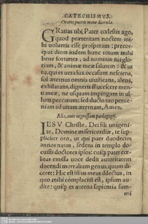 Catechismus. Oratio pueris mane dicenda