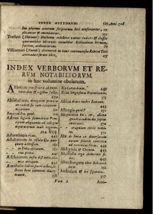 Index Verborum Et Rerum Notabiliorum in hoc volumine obuiarum.