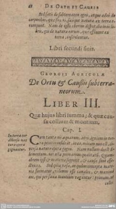 De Ortu & Caußis subterraneorum. Liber III.
