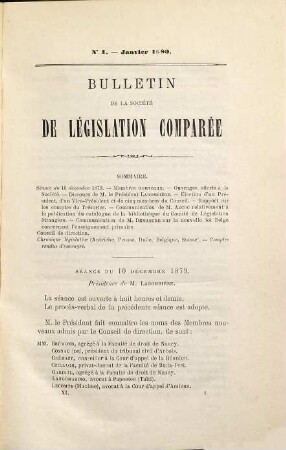 Bulletin de la Société de Législation Comparée. 9. 1879/80. - 1880